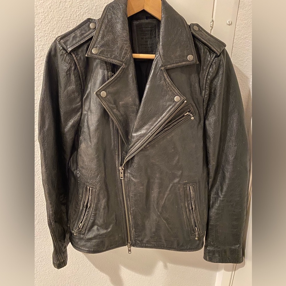 ALL SAINTS MENS DISTRESSED LEATHER JACKET